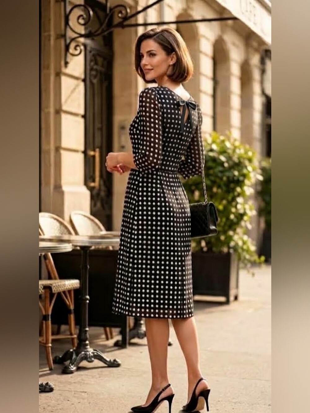 KARL LAGERFELD Élégante Robe À Pois Avec Dos En V Et Noeud Noir